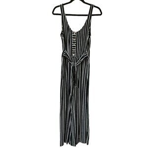 Jolt‎ Black & White Striped Jumpsuit With Button Detail & Tie Waist
